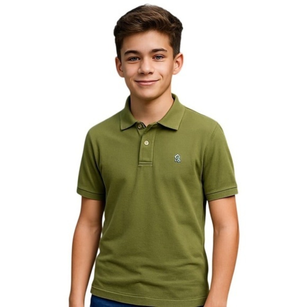 United Colors of Benetton Jr Boys Olive Green Pique Polo Shirt Size M (10-12)